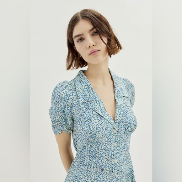 UO Crowley Collared Floral Mini Dress in Multi Blue - Picture 5 of 8